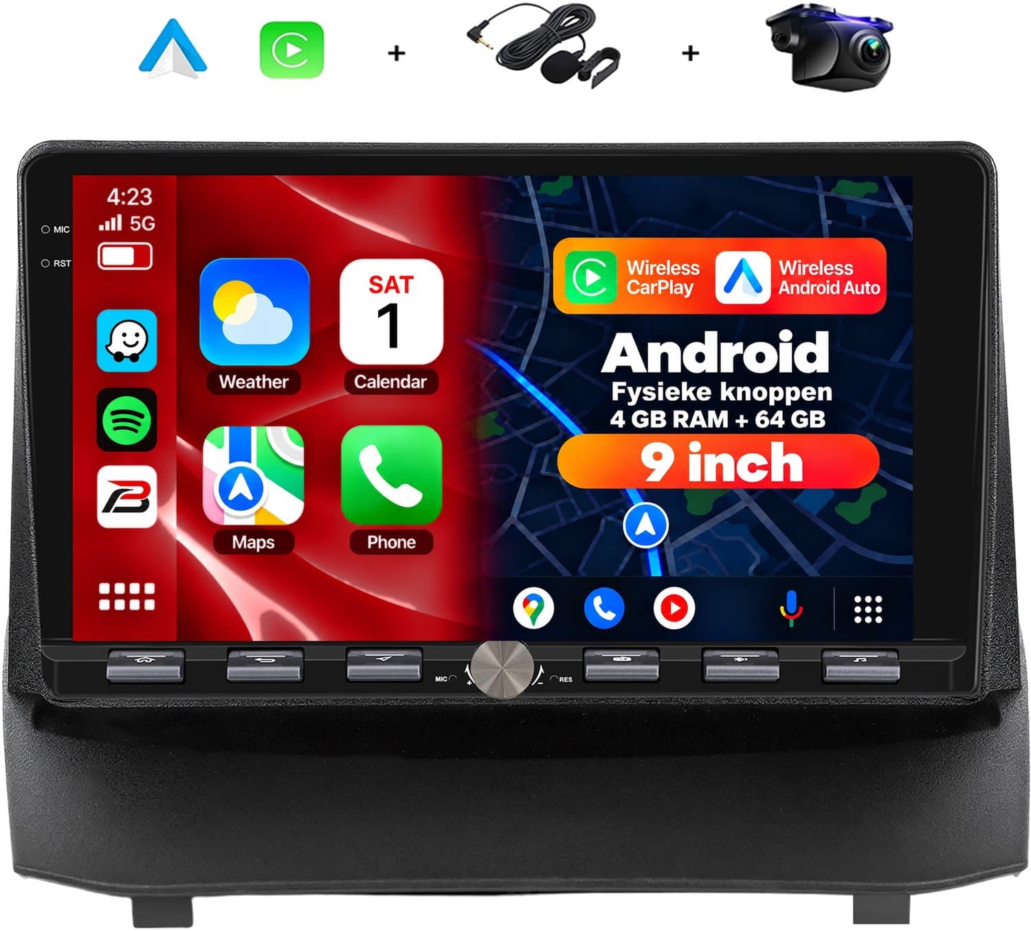 Boscer 2 Din Autoradio - Geschikt voor Ford Fiesta (2009-2014) - Draadloos Apple CarPlay & Android Auto - Vernieuwd Bedieningspaneel - 9 Inch HD Touchscreen - Android 15 - 4+64GB - WiFi, Bluetooth & USB - Camera & Microfoon