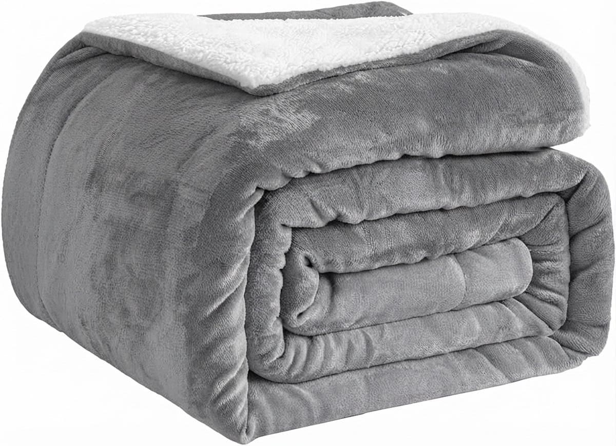 Livatto Knuffeldeken 150 x 200 cm - Grijs - Fleecedeken - Woondeken - Sherpa bankdeken - Warm en zacht