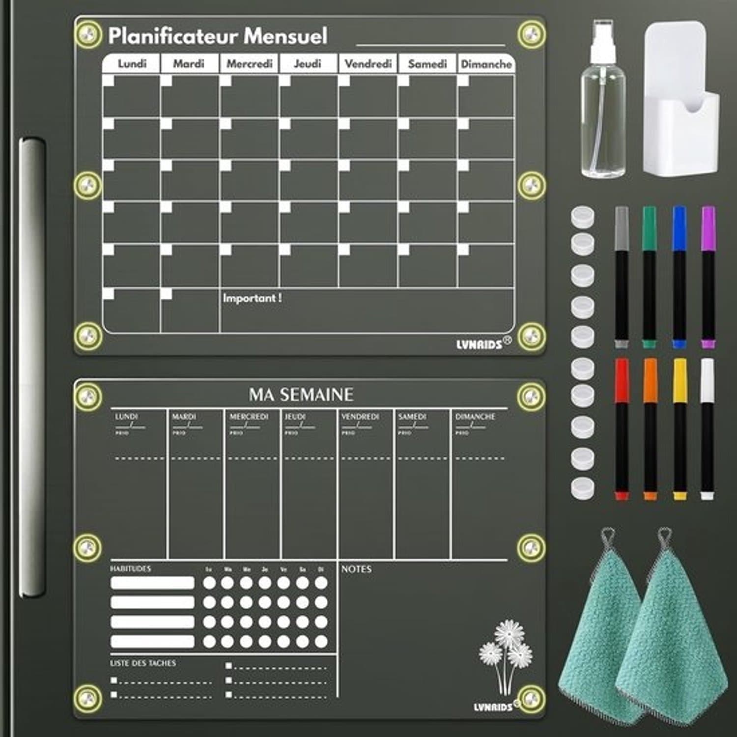 Koelkastkalenders - Magnetische planners - Weekplanning voor thuis - Set van twee - 42x30 cm - Transparant acryl