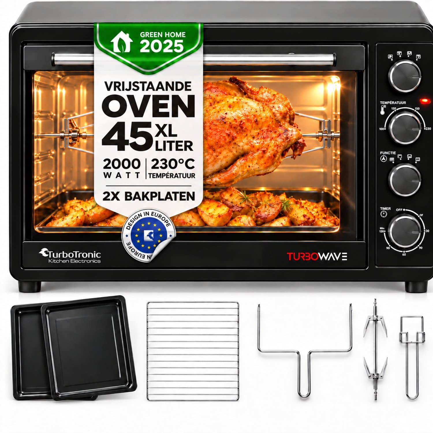 TurboTronic EV45 Vrijstaande Oven - 45L - Zwart