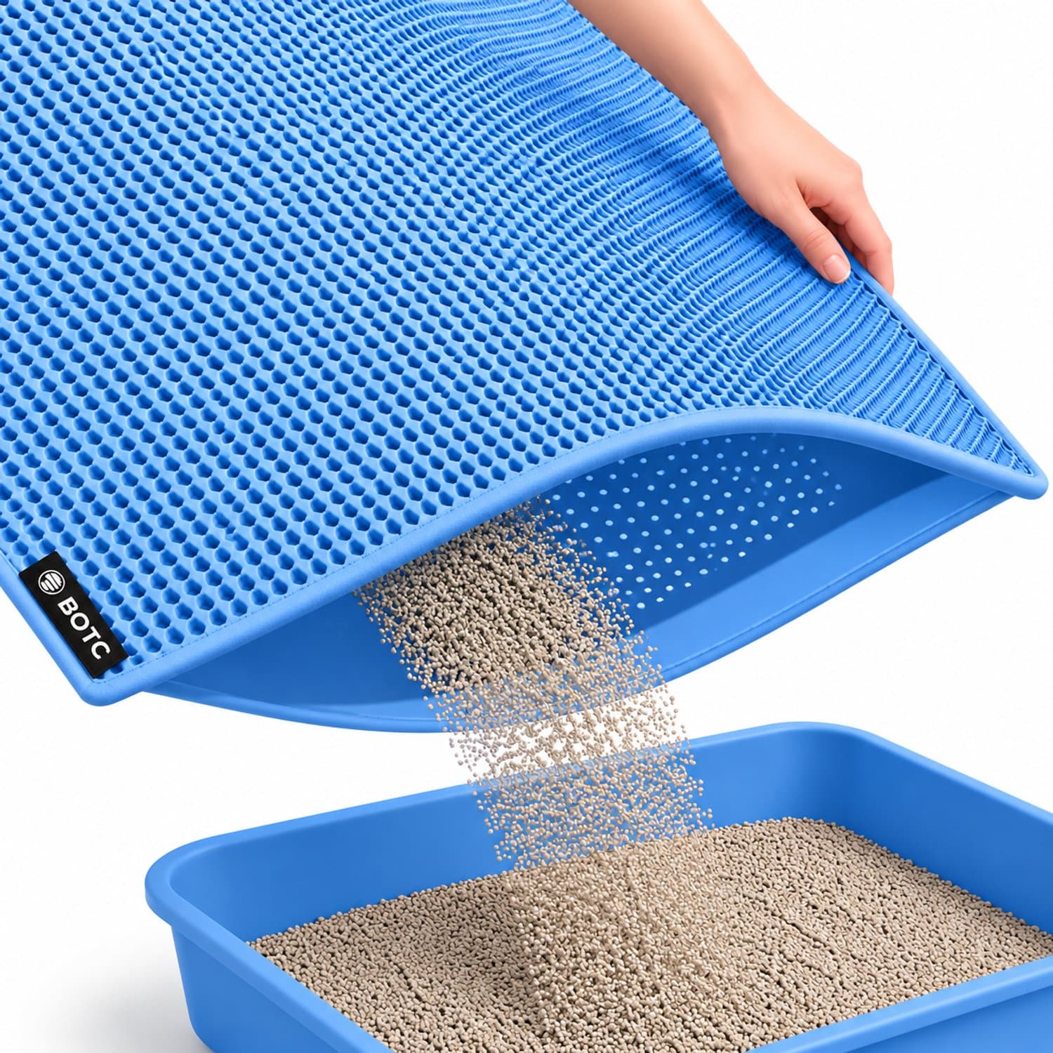 BOTC Kattenbakmat XL - Dubbellaags - 60x45 cm - Waterdicht - Urinebestendige opvangmat - 1 stuk - Blauw