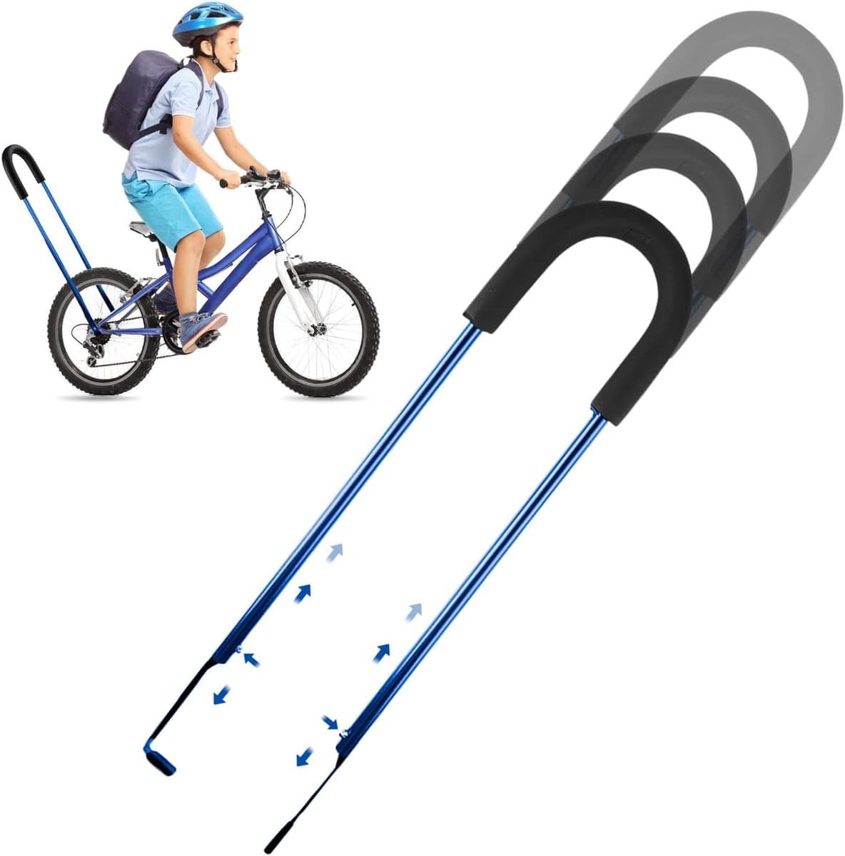 Fietsstang Kinderfiets - Duwstang - Leren Fietsen - Stabiele Stalen Constructie - Verstelbaar 55-74cm - Blauw