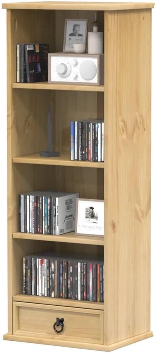Houten CD Kast - Opbergrek Media - CD Verzameling Opbergen - Massief Grenenhout - 40x30x110 cm - Bruin