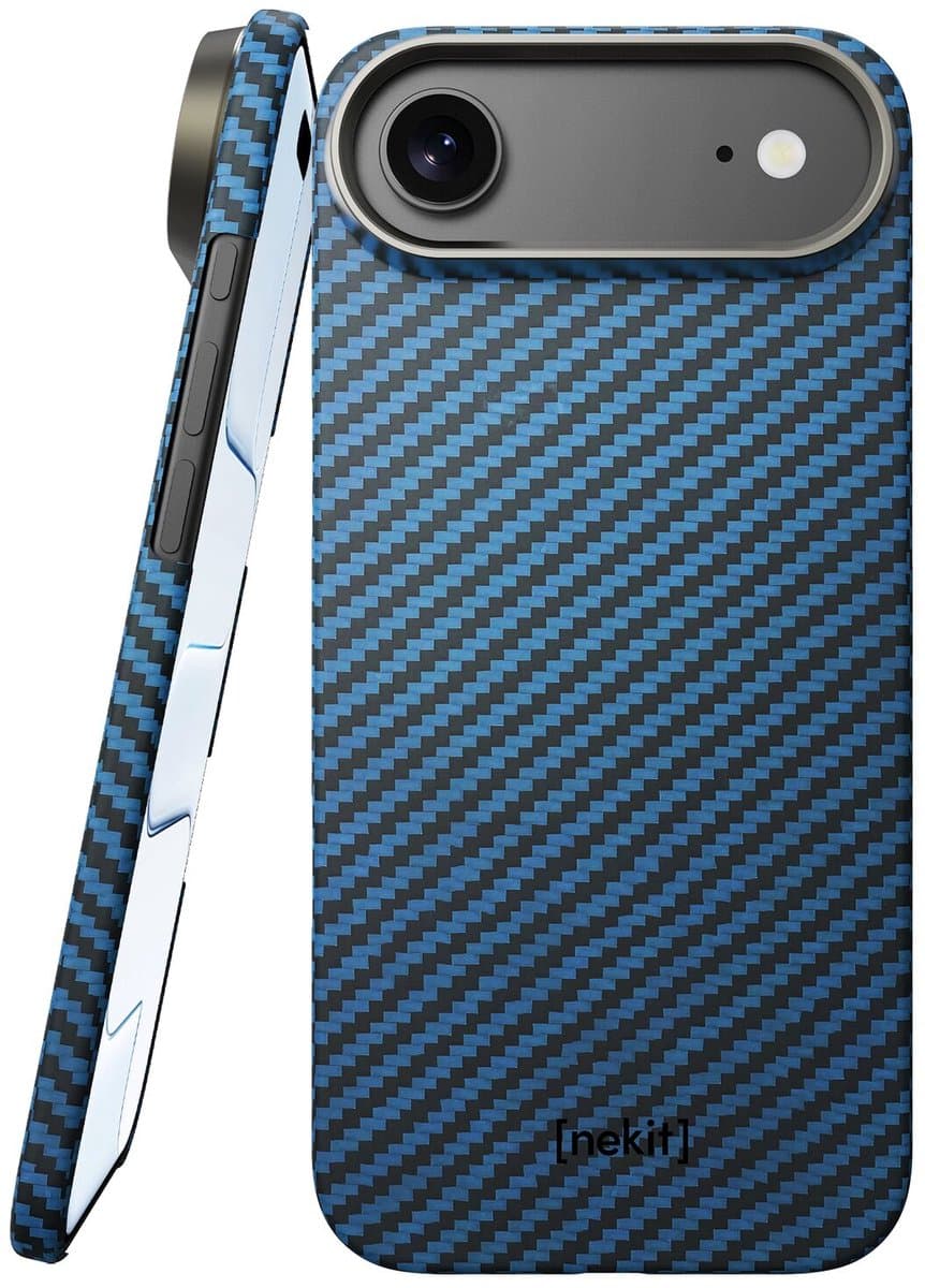 NEKIT Fiber Hoesje Geschikt voor Apple iPhone Air - Compatibel met MagSafe - High-Tech Kevlar - Back Cover Ultra Dun - Blauw