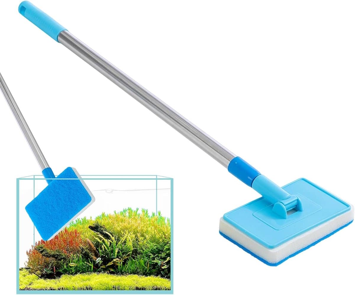 Aquarium reiniger - Algenverwijderaar - Aquarium onderhoud - Verstelbare lange steel - Tot 92 cm - Grijs