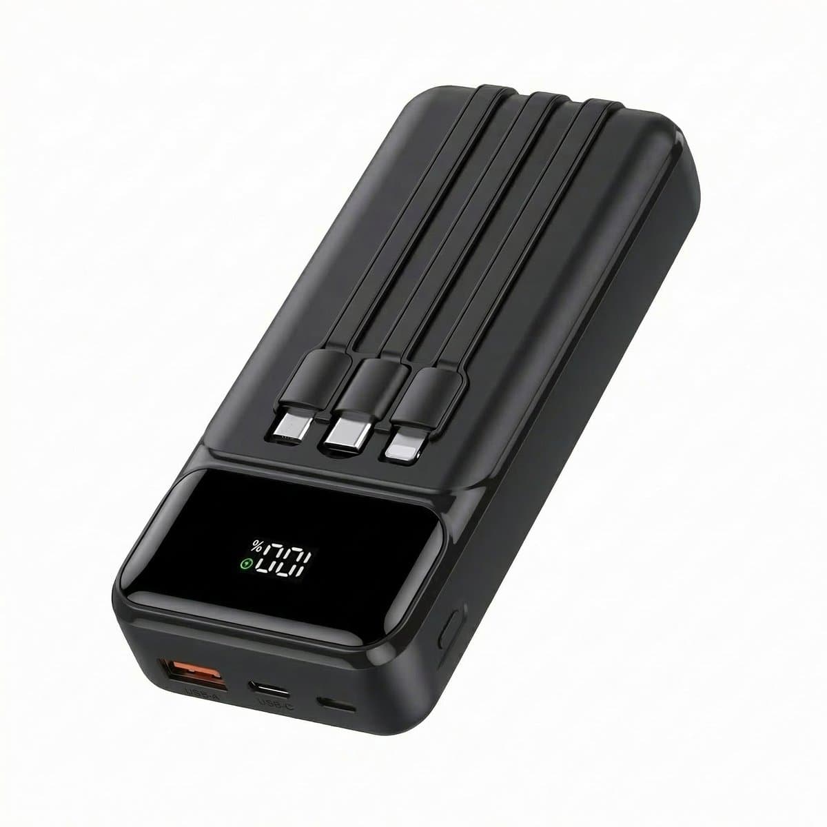 Lugia Titan Powerbank 27.000 mAh - 22.5W Snelladen - USB-C & USB-A - Ingebouwde USB-C & Lightning Kabel - Digitaal LED Display - Zwart