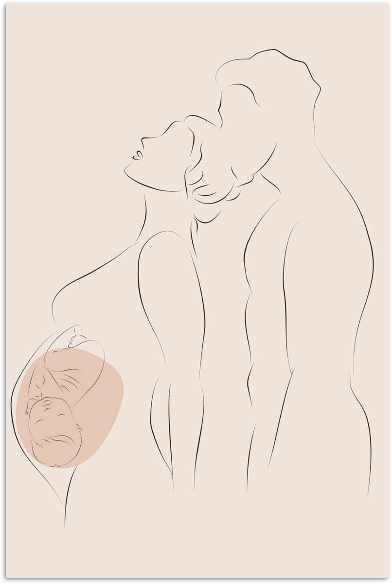 Poster 20x30 cm - Koppel - Line art - Zwanger - Posters - Kamer decoratie - Wanddecoratie woonkamer - Muurdecoratie slaapkamer