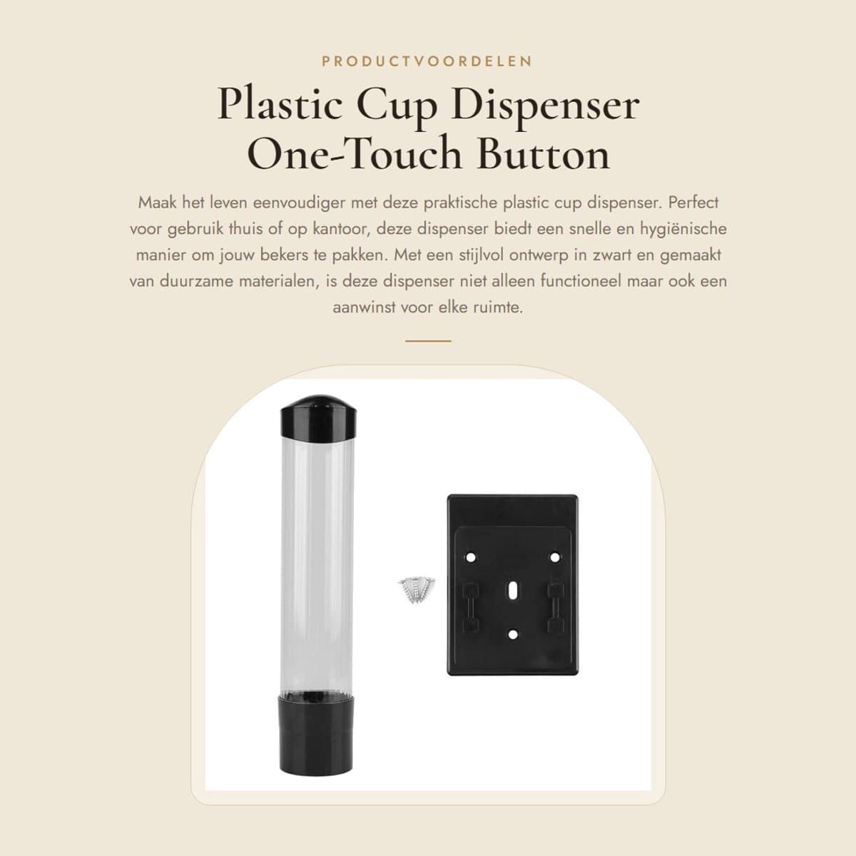 Dailygoods- Bekerhouder met Eén-aanraakknop - Beker Dispenser - Milieuvriendelijk ABS/PC - 41,4 x 8,9 cm - Geschikt voor Papieren Beker - Bekerdispenser