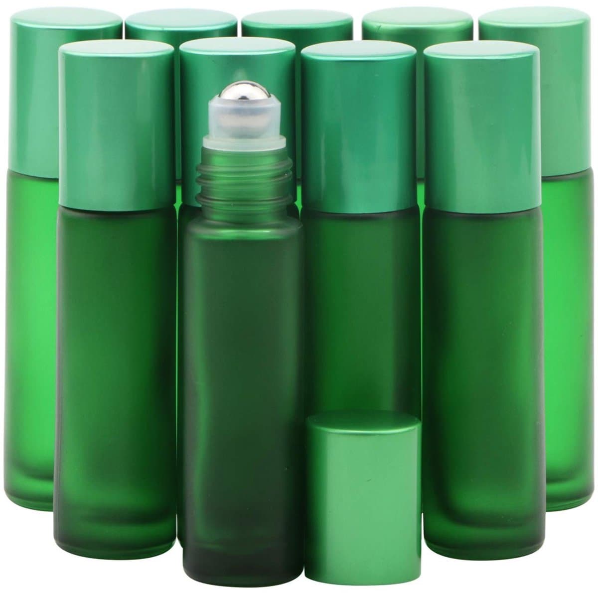 Dailygoods- Rollerfles 10 ml - Groene Glazen Fles - Lekvrij - Set van 10 - Roestvrijstalen Ballen - Compact en Draagbaar - Olieflessen