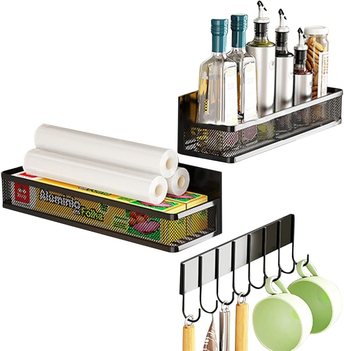 Magneet Kruidenrek - Koelkast Organizer - Keuken Opbergen - 3-Delige Set - 10 cm Hoog - Zwart
