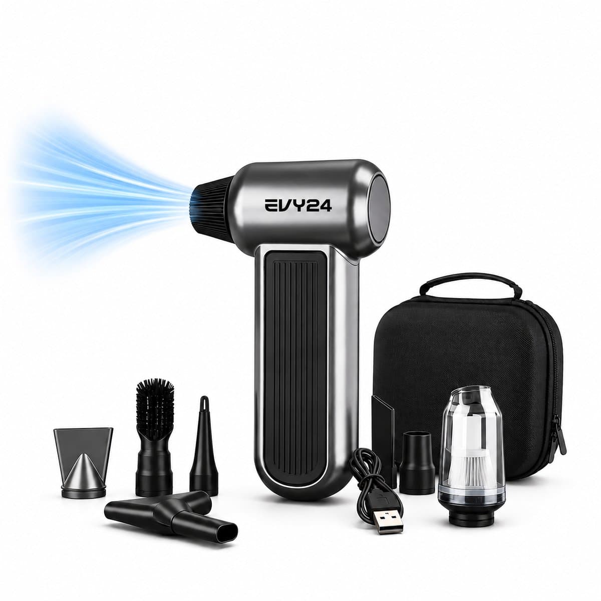 Evy24 Air Duster PRO - Perslucht - Compressed Air - 130.000 RPM - 8000 mAh - Draadloze Luchtblazer - Turbo Fan - Computer, Auto, Toetsenbord & Elektronica - Blazen, Zuigen & Opblazen - Hardcase