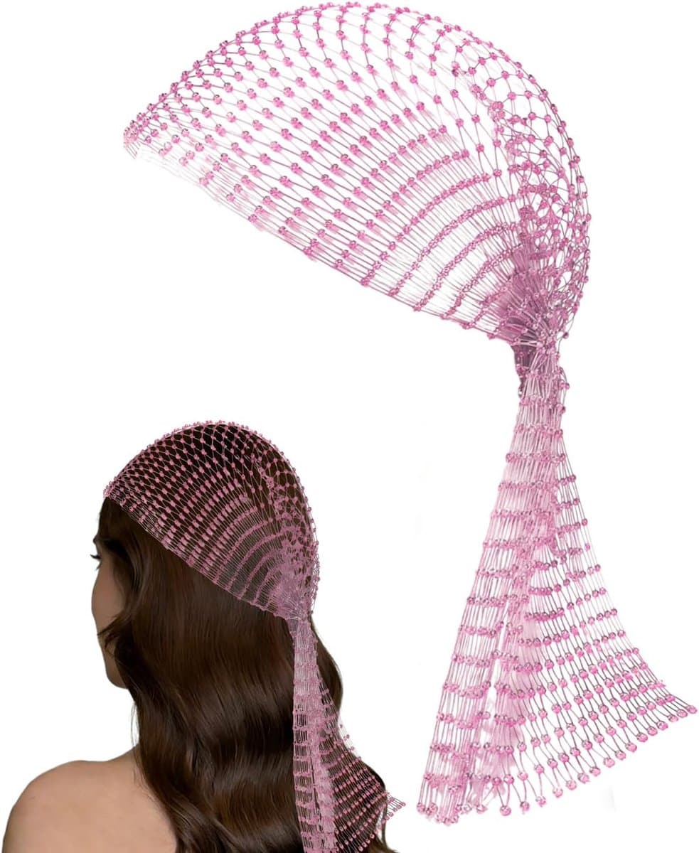 Haarband 90 cm - Roze elastisch strass - Chainmail mesh ontwerp - Glamoureus haarjuweel voor dames - ShopVlot