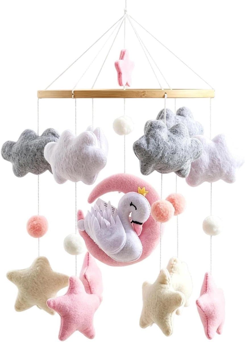 Kinderbed Mobiel - Wiegdecoratie Vilt - Baby Stimuleren - Langzame Draaibeweging - 25 x 25 cm - Grijs