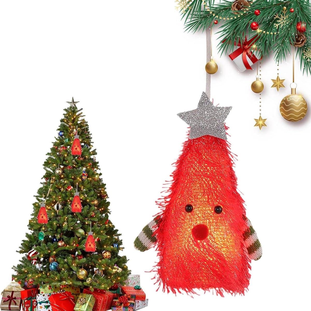 Lichtgevende Kerstversiering - Feestelijk Lichtfiguur - Gezellige Sfeer Creëren - Innovatief Zweefontwerp - 9 x 5 x 13 cm - Rood