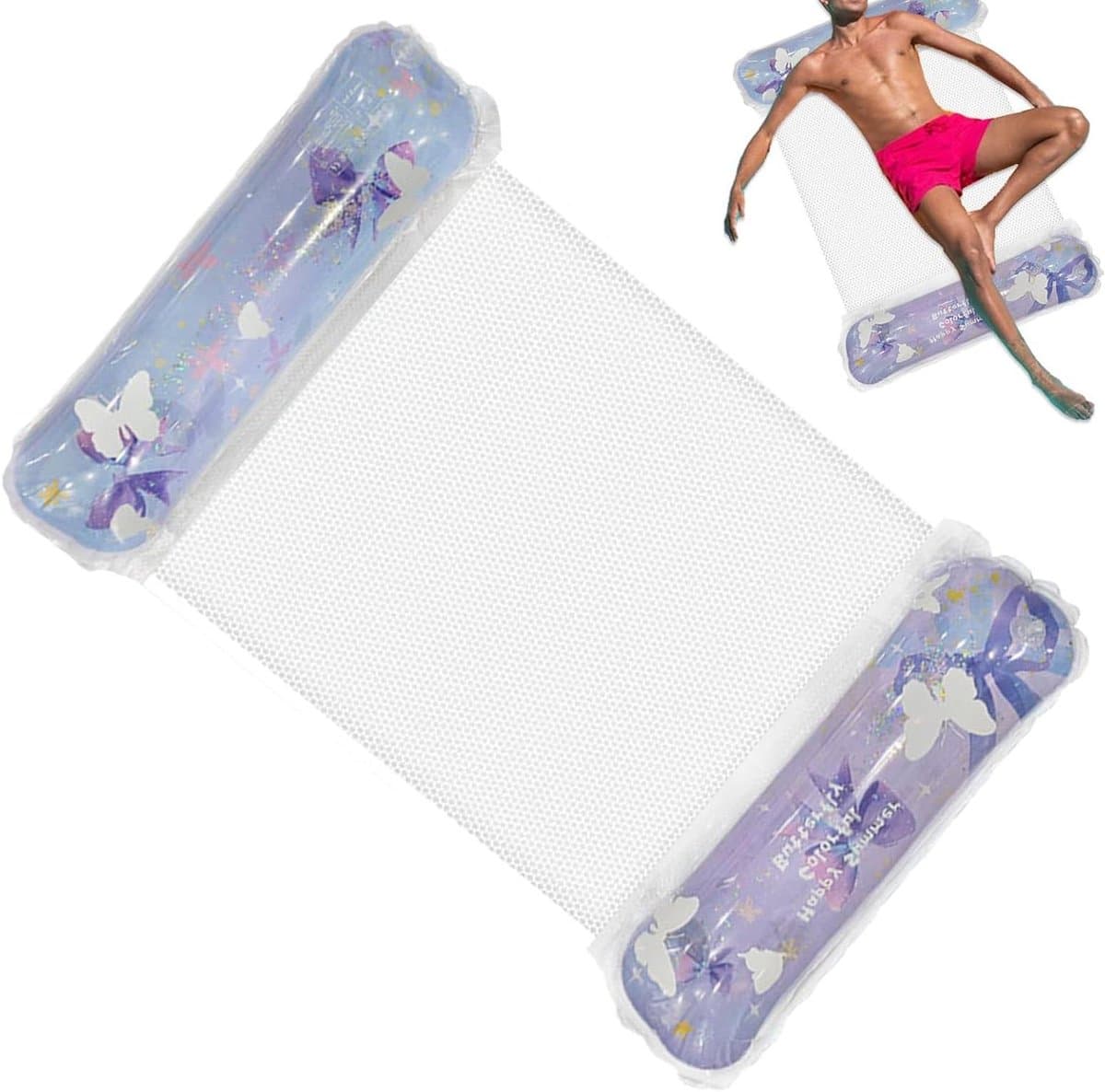 Opblaasbare Zwembaddrijver - Watermat Vlotter - Zomerse Ontspanning - Glitter Design - 127x67cm - Blauwe Vlinder