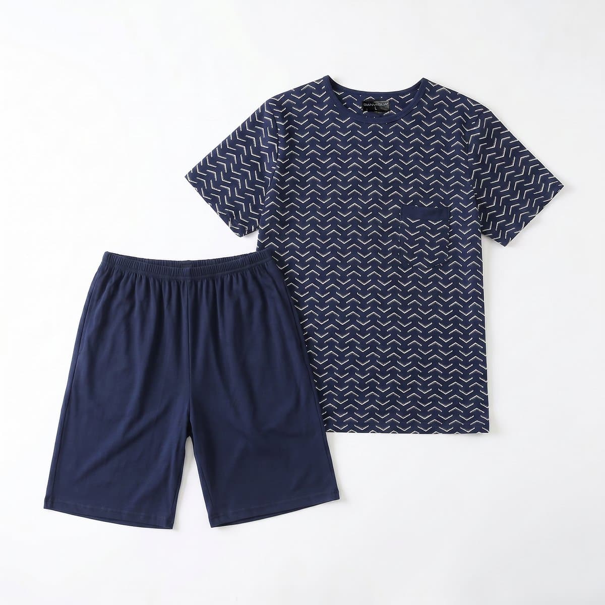 Heren Shortama Pyjama Korte Mouw T-shirt Korte Broek Shorts - Katoen - Donkerblauw - Maat L - 2505-Blue-L