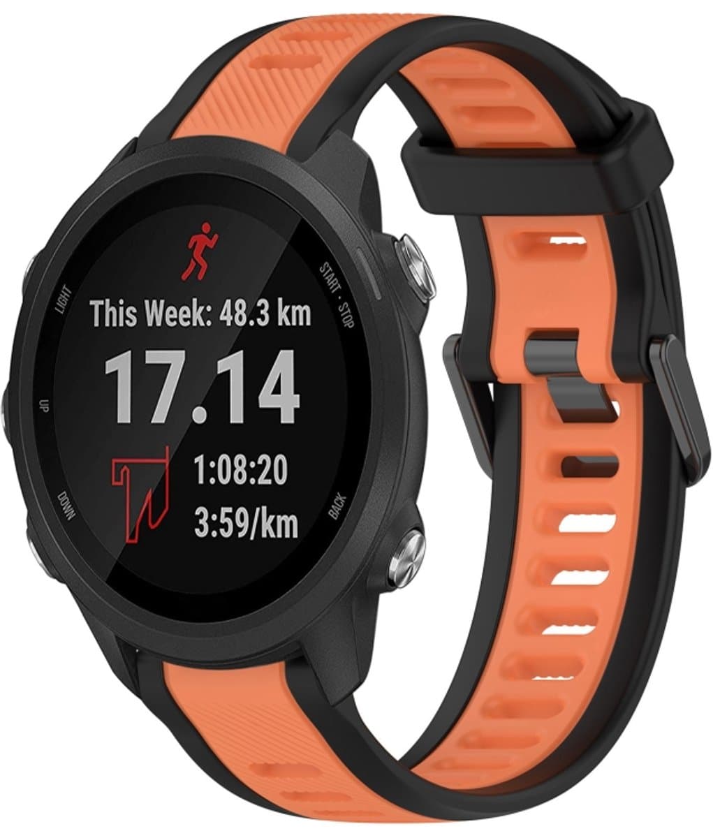 Voor Garmin Forerunner 245 / 245 Music 20 mm tweekleurige siliconen horlogeband met textuur (oranje + zwart)