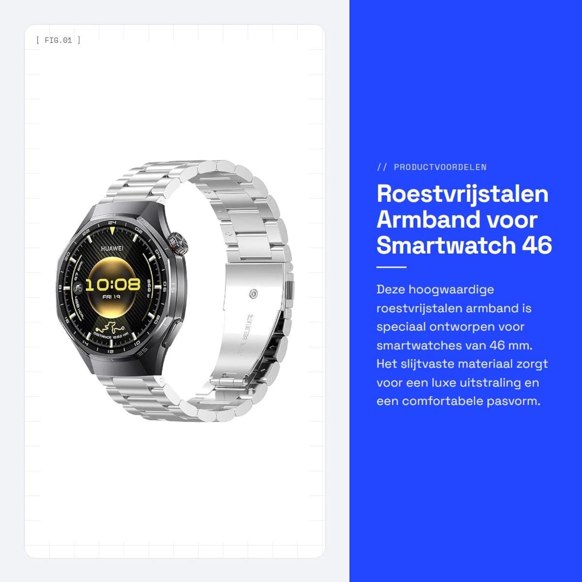 Dailygoods - Roestvrijstalen Armband voor Smartwatch 46 mm