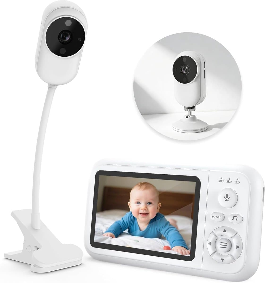 Babyfoon Camera - Kindbewaking Monitor - Veilige Observatie - Privéverbinding Zonder Wifi - 35 Inch Scherm - Wit