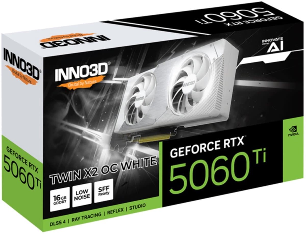INNO3D NVIDIA GeForce RTX 5060 Ti TWIN X2 OC WHITE - Videokaart - 16GB - GDDR7 - PCIe 5.0 - 1x HDMI 2.1b - 3x DisplayPort 2.1a