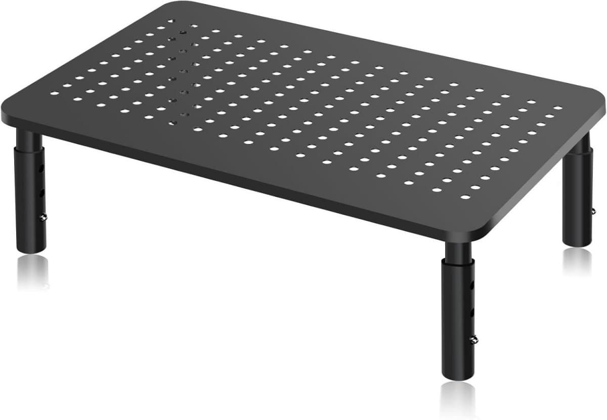 SSTRWGOOD Monitorstandaard - Bureaumonitorverhogingsstandaard - In hoogte verstelbaar in 3 standen - Met geperforeerd platform - Geschikt voor laptops, desktops, pc's, printers en projectoren - Maximaal draagvermogen 20 kg - Zwart - 370×235×100-140mm