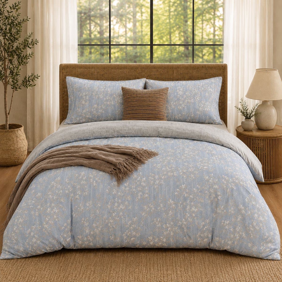 MeiLun Home Botanical Beddengoedset – Aster Haze – 4-delig – 140x200 cm Hoeslaken – Dekbedovertrek 200x220 cm + Kussensloop 50x70 cm