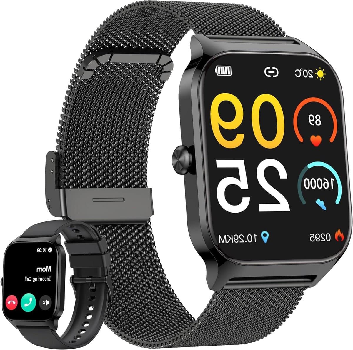 Slimme Horloge - Fitness Tracker - Gezondheid Monitoren - Bluetooth Bellen - 1.85 Inch Scherm - Zwart