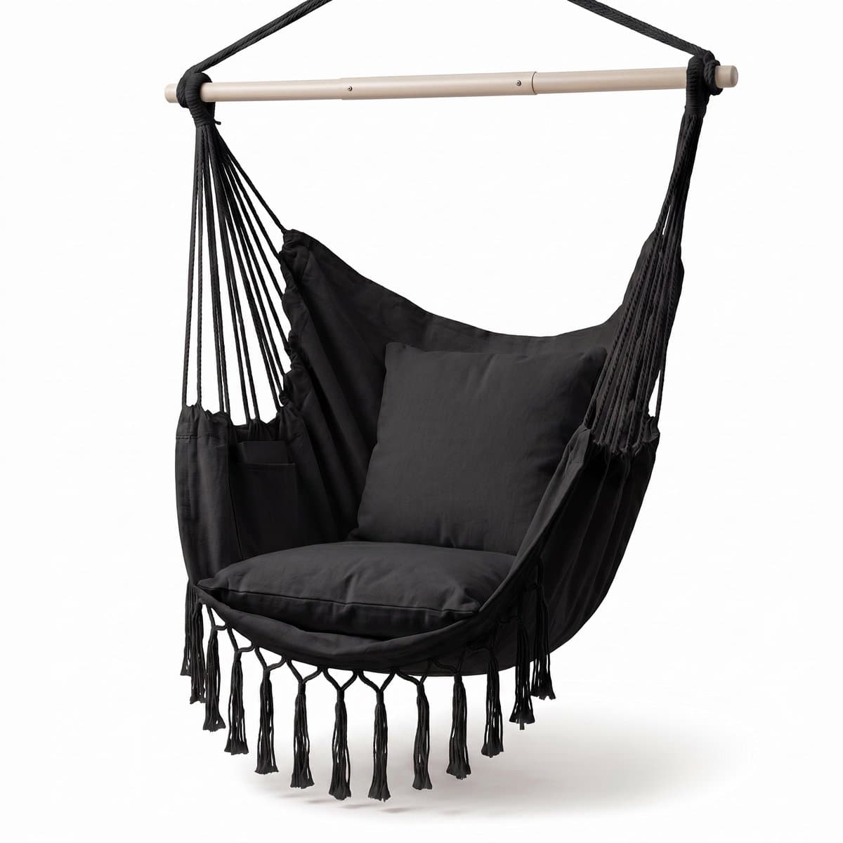 JAXY Hangstoel voor Binnen en Buiten - Hangschommel Kussen - Hangzetel - Hangstoelen Tuin - Fauteuil Suspendu - Zonder Standaard/Frame - Zwart