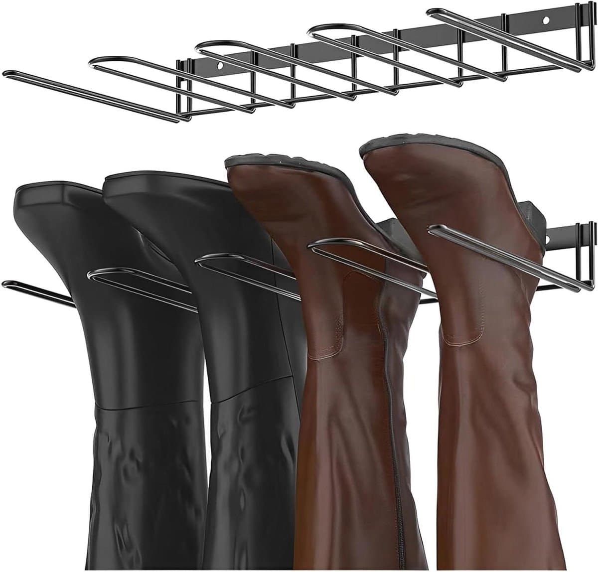 Wandgemonteerde Laars Hanger - Schoen Opbergrek - Ruimte Besparen - Voor 4 paar - Metaal - Zwart