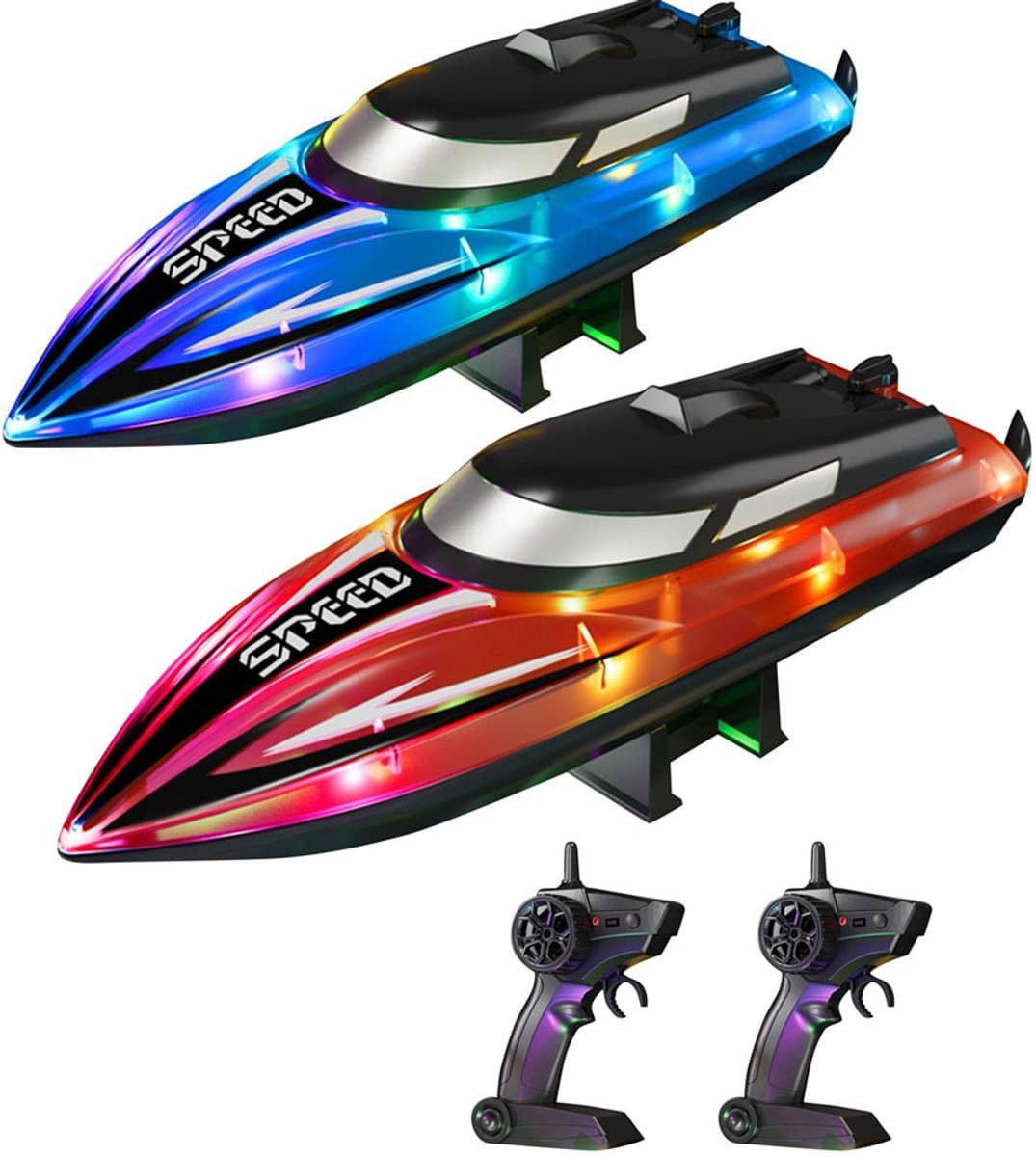 2 stuks Op afstand bestuurbare boot voor kinderen – RC-boten met LED-verlichting voor zwembad en badkuip – 2,4 GHz RC-raceboten – Volledig waterdicht – Oplaadbare batterijen – Zomers waterspeelgoed