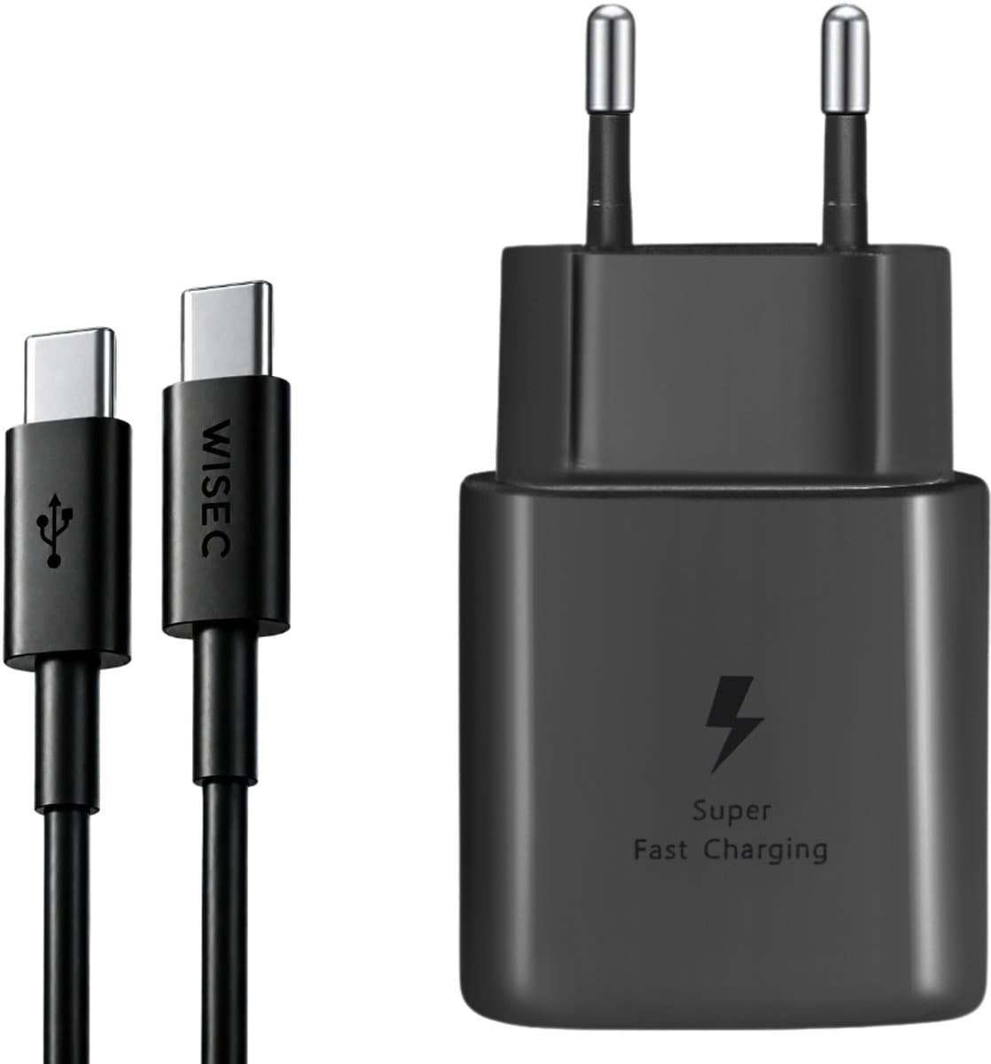 25W Snellader - USB C Oplader voor o.a. Samsung, OPPO, Huawei Oplader - Met 1,2 Meter USB C oplaadkabel - WiseQ