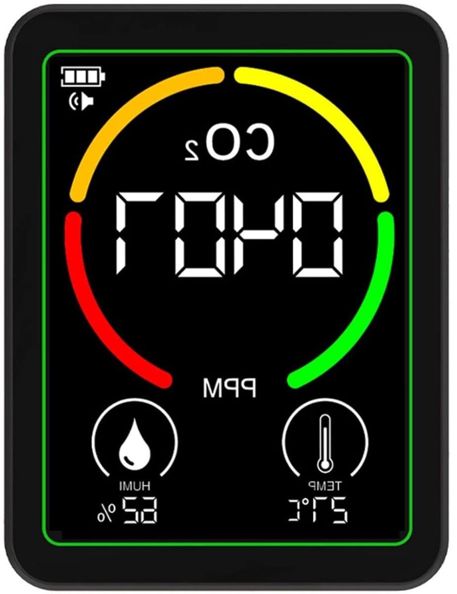 Luchtkwaliteitsmeter CO2 Detector - Luchtmonitor Temperatuur Vochtigheid - Binnenklimaat Meten - 3-in-1 Sensor - 15 x 11 x 5 cm