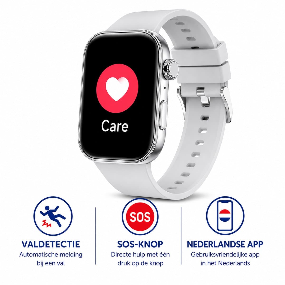WatchSafer Care - GPS Horloge Senior - Smartwatch voor Ouderen - Persoonlijke alarmen - alarm horloge ouderen - GPS Horloge Alzheimer - Valdetectie