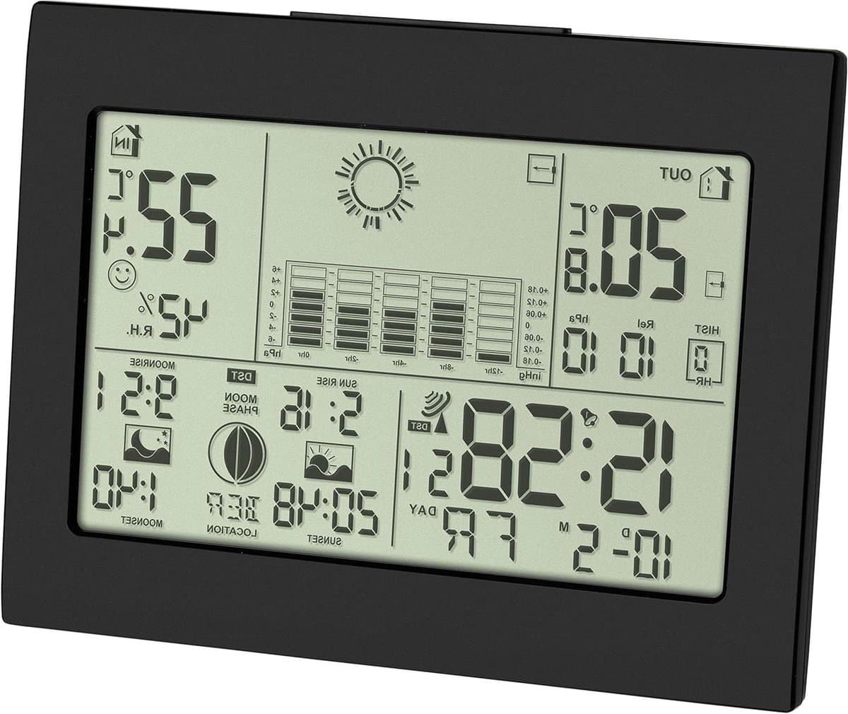 Draadloos Weerstation - Weersvoorspeller Binnen Buiten - Weer Monitoren - Interactieve Weersymbolen - 158 x 123 mm - Zwart