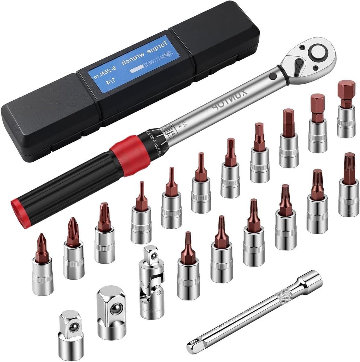 Momentsleutel Set - Precisie Ratel - Nauwkeurig Repareren - 72 Tanden Ratelkop - 5-25 Nm - Rood