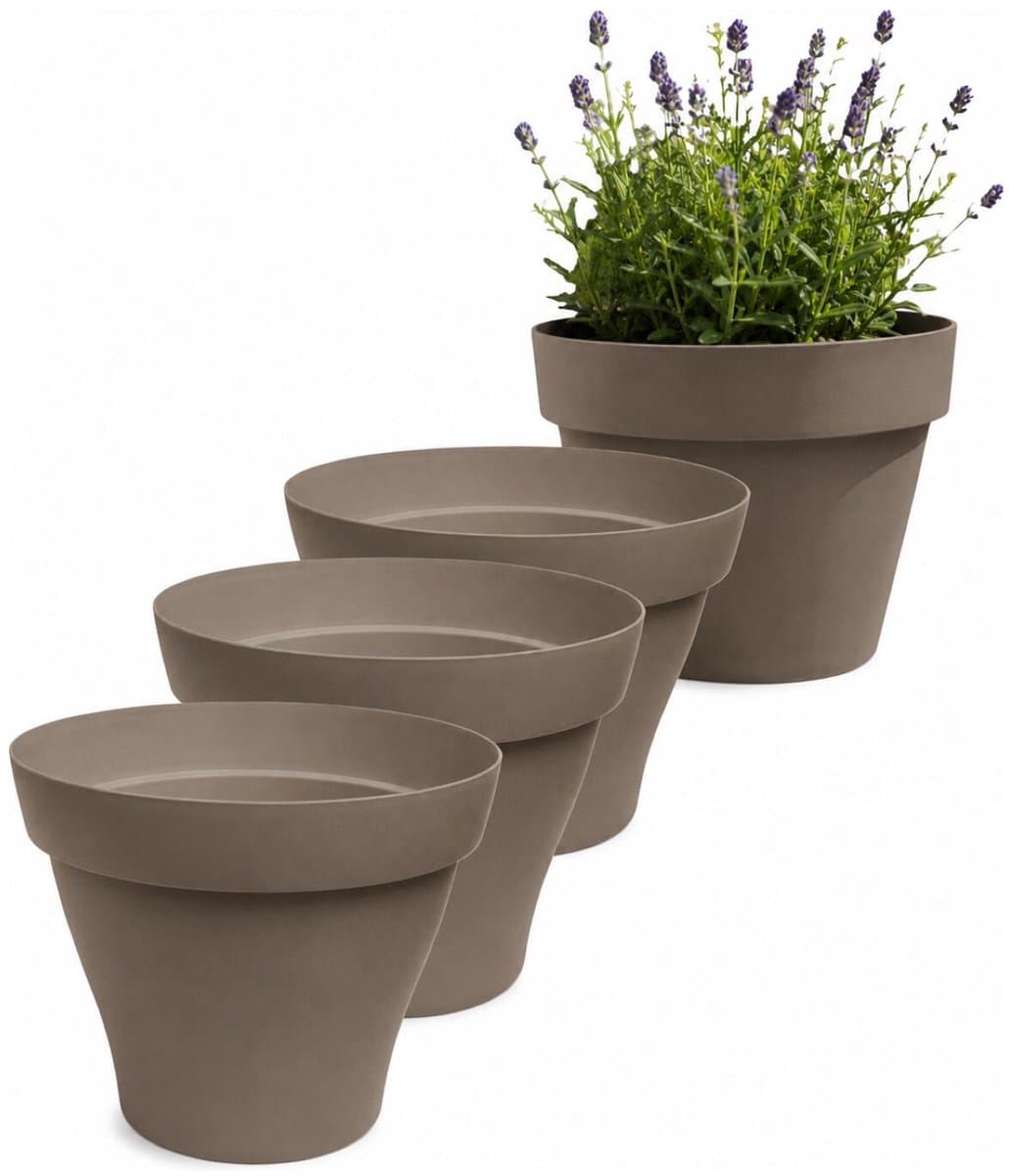EDA Romeo Bloempot / plantenpot - 4x - kunststof - taupe - D25 x H20 cm - binnen en buiten
