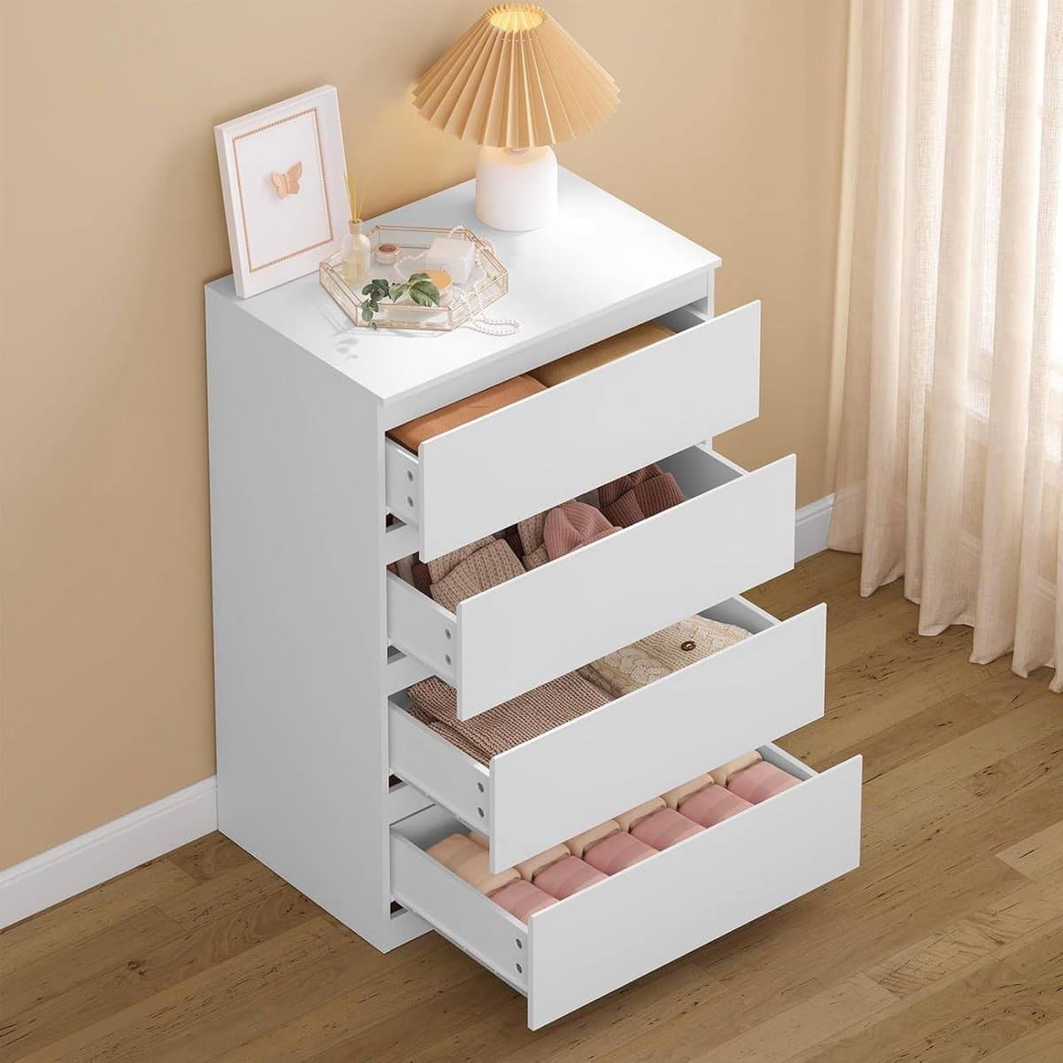 SureDeal® - Ladekast - 4 lade - Dressoir - Bijzetkast - Wit - 60x40x90 cm