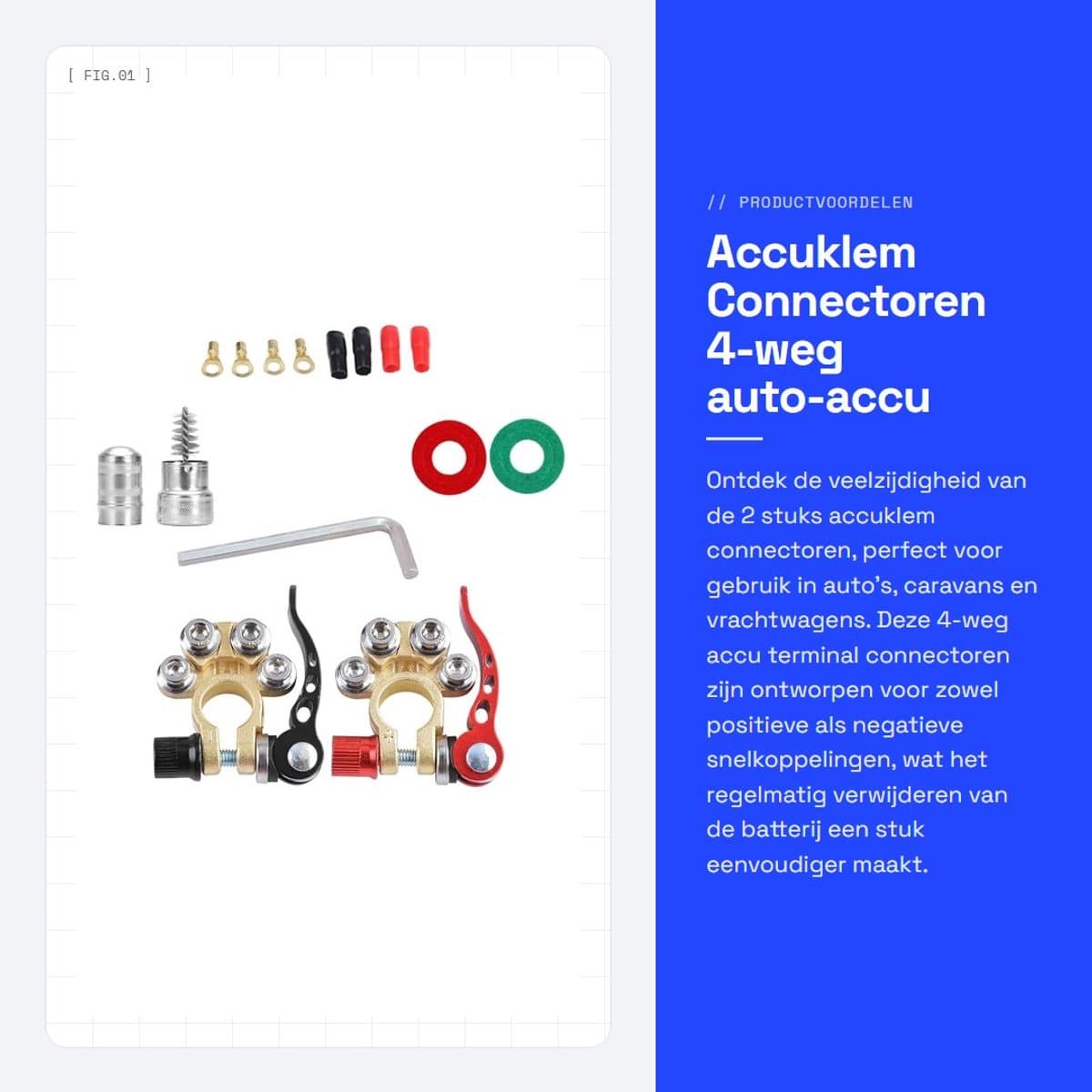 Dailygoods - Accuklem Connectoren - 4-weg auto-accu terminal - Snelkoppelingen - Geschikt voor SAE/JIS Type A - Perfect voor auto's en caravans - Koper