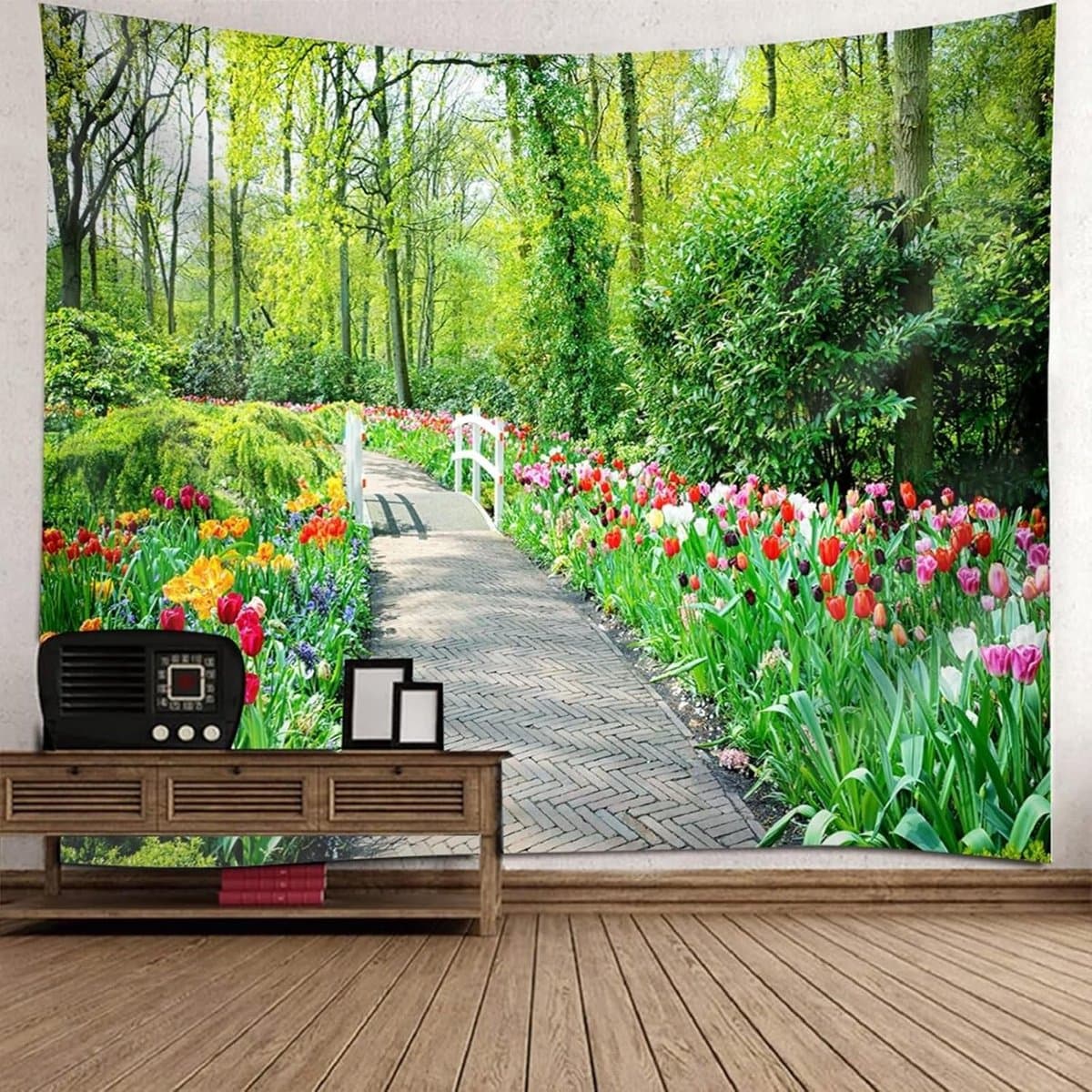 Wandkleed - Wanddoek Tapijt - Woonkamer Decoratie - HD Tulpen Patroon - 350 x 256 cm - Groen