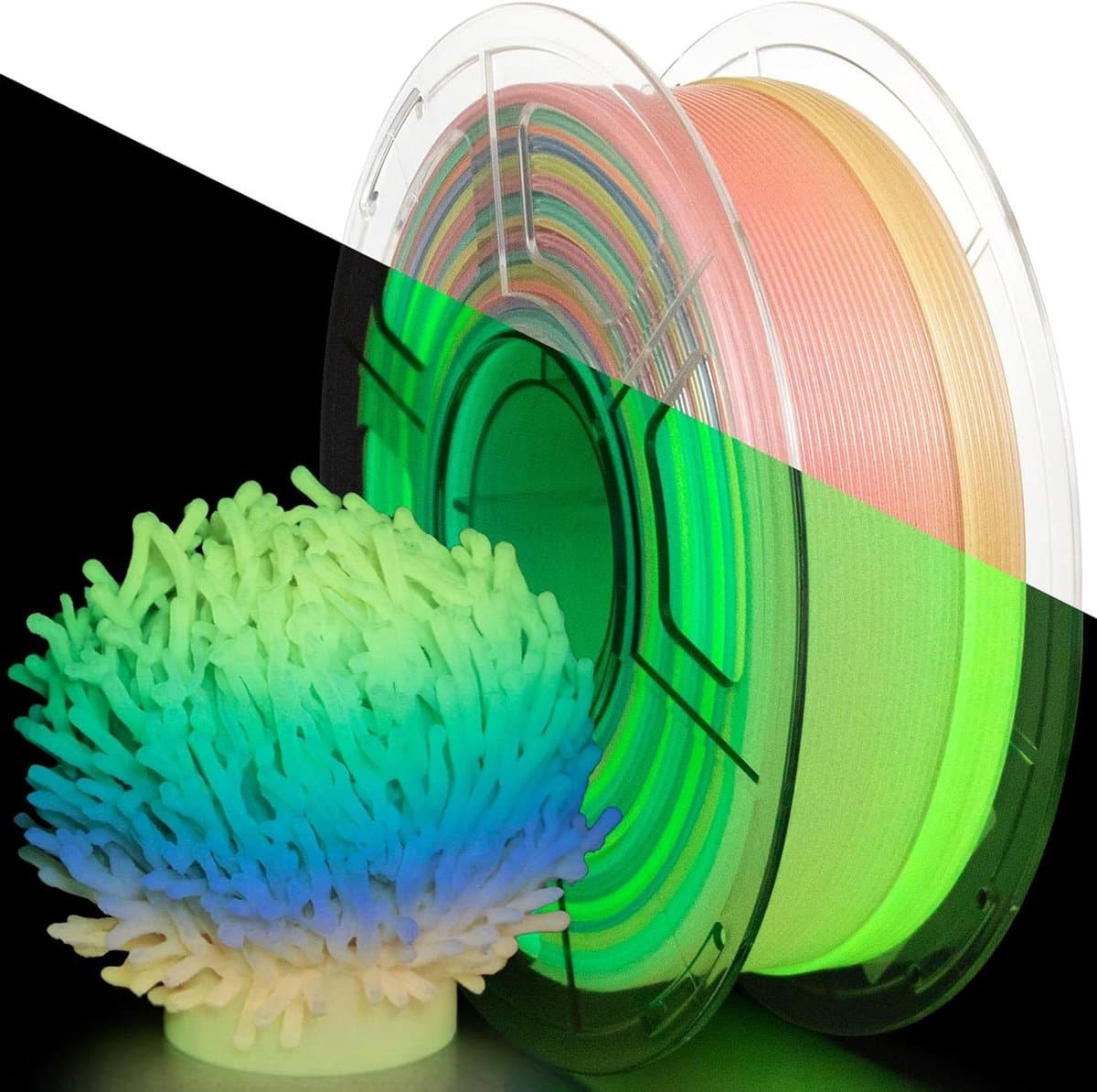 PETG Filament Glow - Lichtgevend Filament - 3D Printen - Regenboog Kleuren - 1KG - Meerkleurig