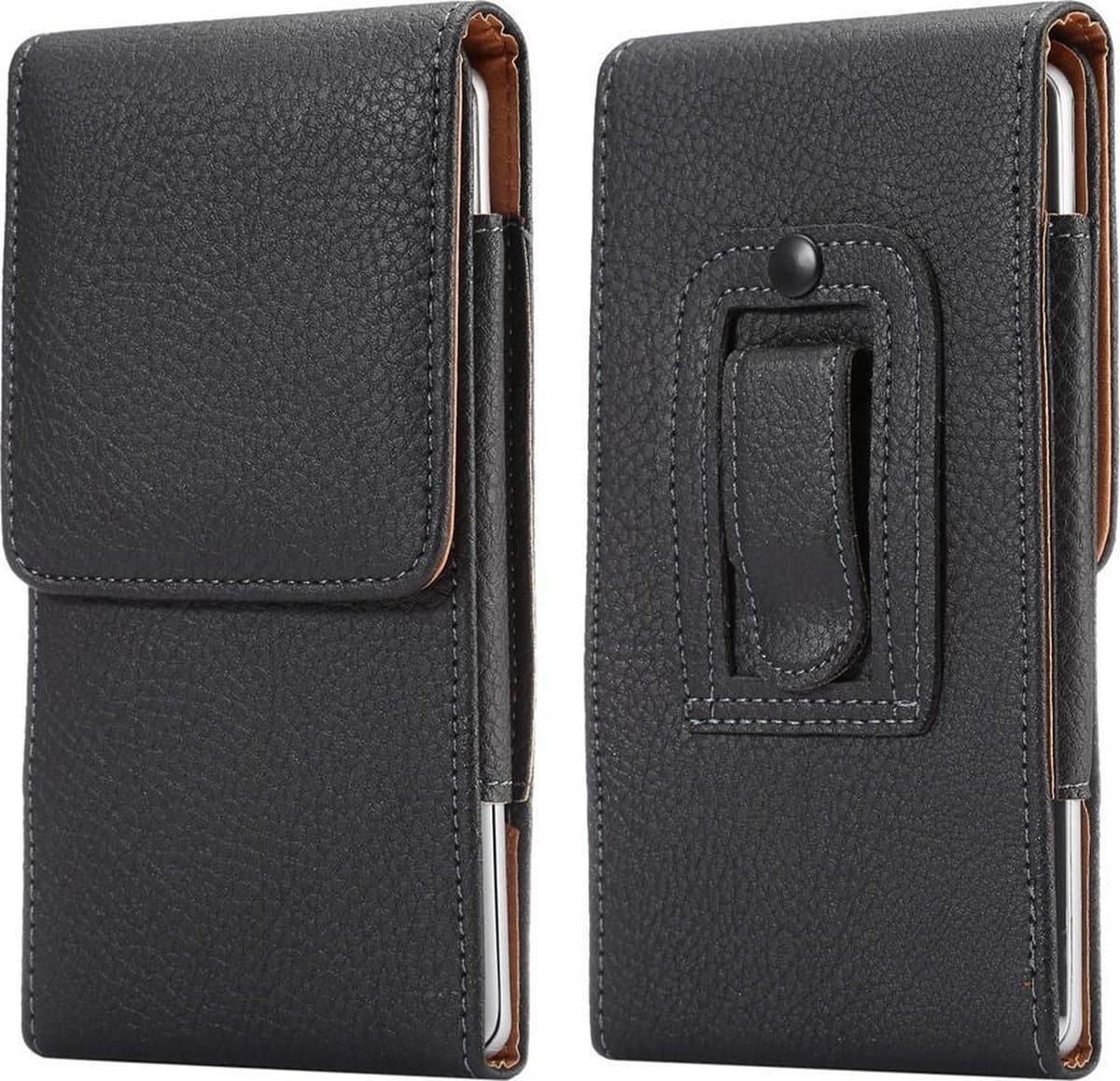 Leren flip tasje hoesje + clip broekclip iPhone 11