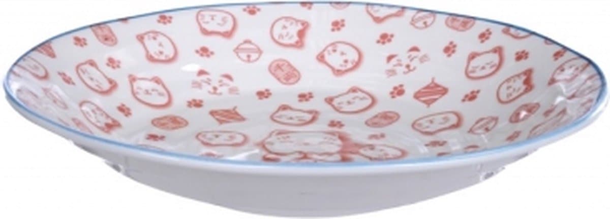 Tokyo Design Studio - Kawaii - Lucky Cat - Diner Plate - Red - 25.3x5 cm - Diep Bord - Noodle Kom - Pasta Kom.