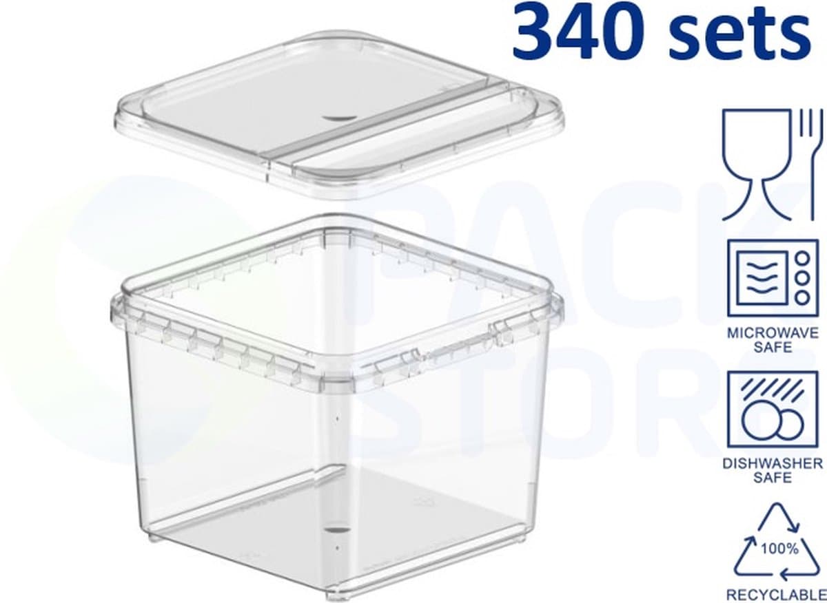 20 x plastic bakjes met deksel - 360 ml - vershoudbakjes - meal prep bakjes - vierkant - 8.8 x 8.8 cm - transparant - geschikt voor diepvries, magnetron en vaatwasser - direct van de  Nederlandse producent