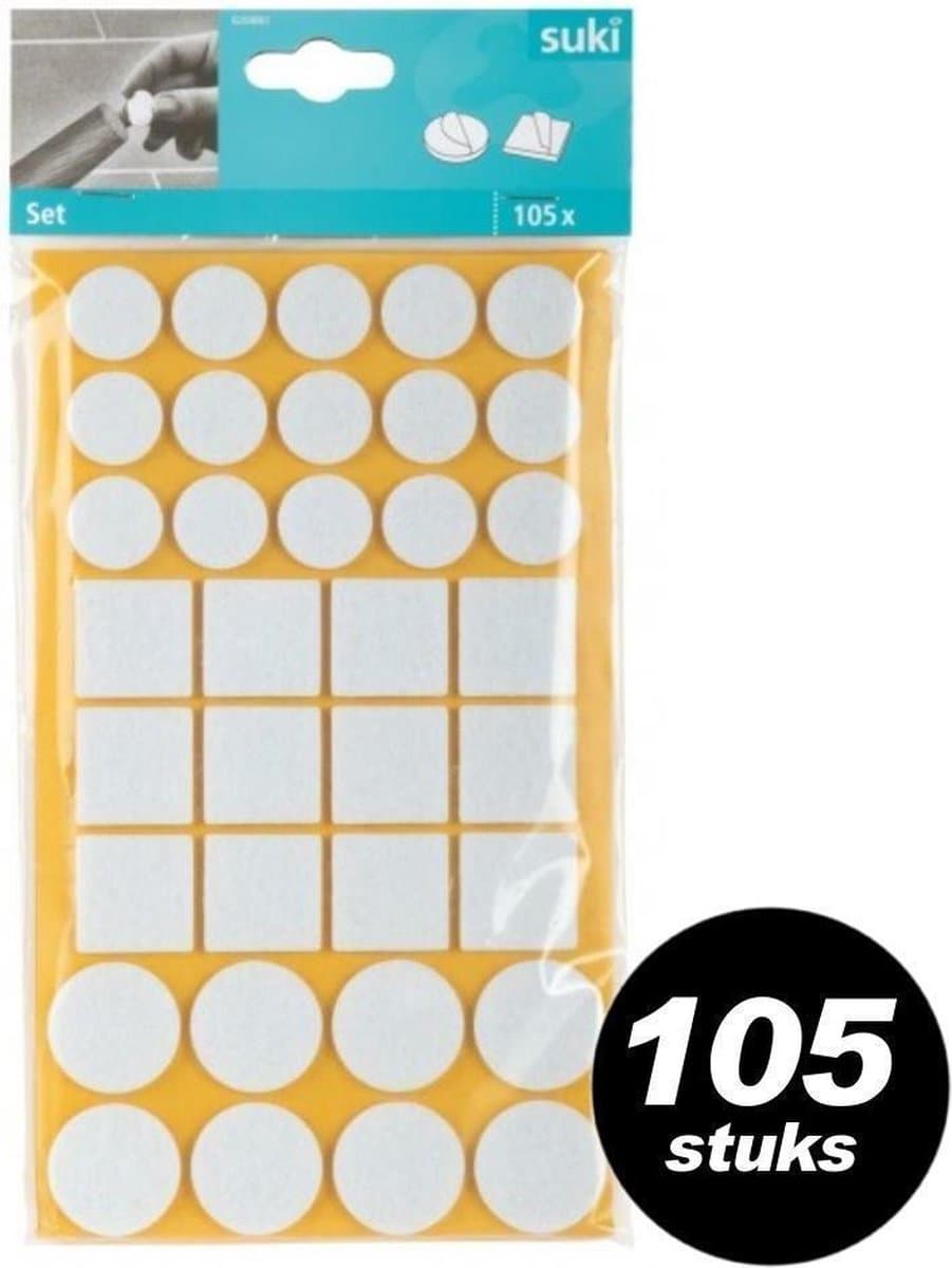 Suki meubelviltjes assortiment 105 stuks - anti kras vloerbescherming wit zelfklevend diverse formaten
