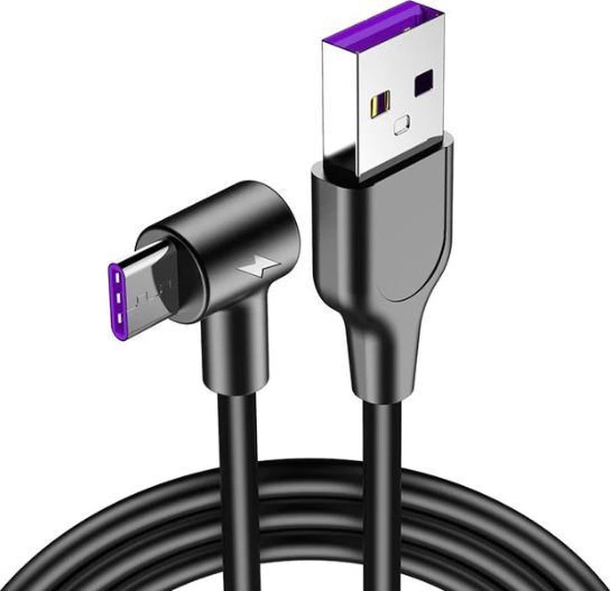 USB-C haaks naar USB-A snellaadkabel - USB2.0 - tot 3A / zwart - 1 meter