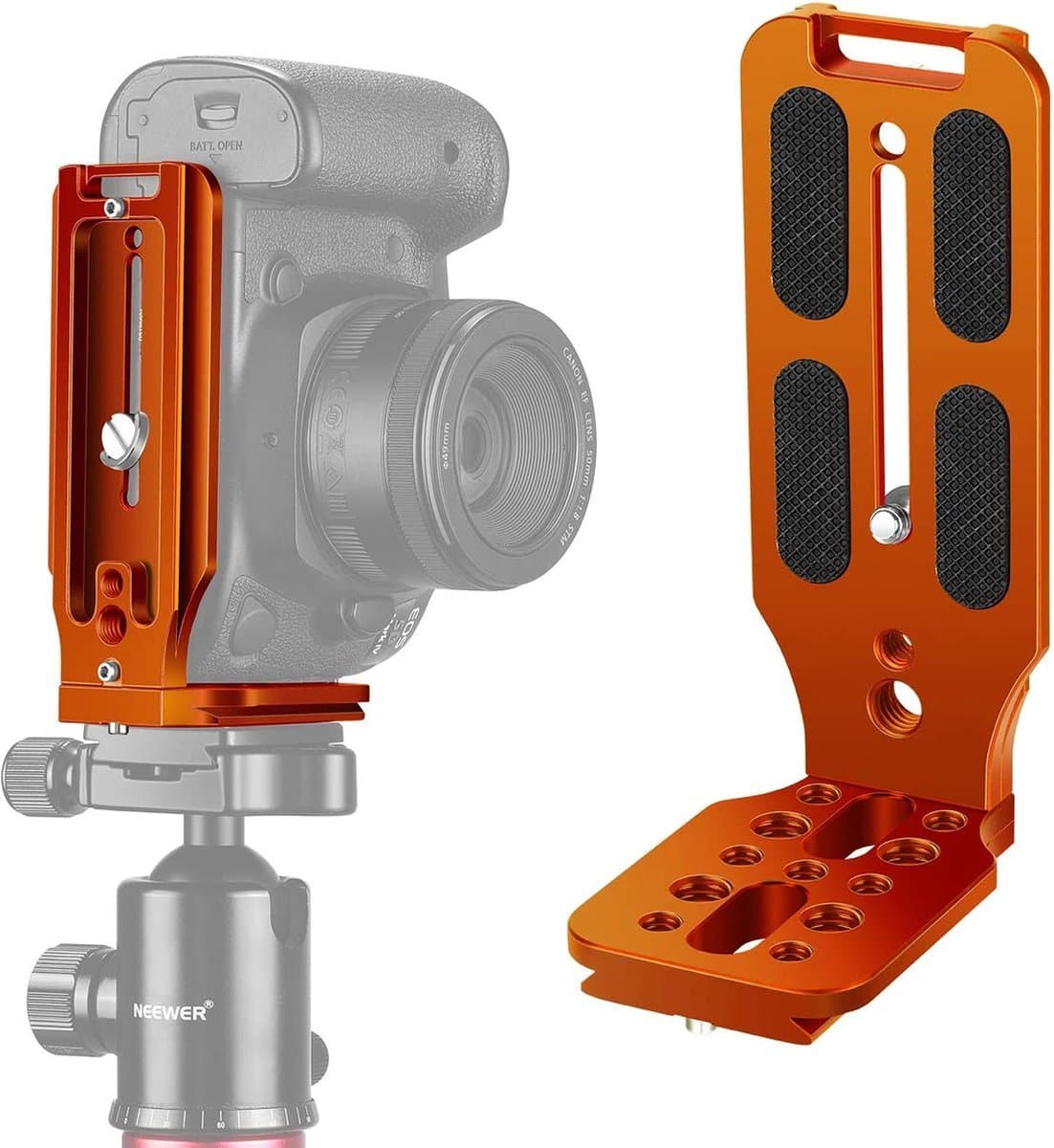 L-Vorm Beugel Snelsluiting QR Plaat Verticale Schietcamera Beugel - Met 1/4 Inch Schroef - Compatibel met DJI Osmo, Ronin, Zhiyun, Canon, Nikon, Sony DSLR Camera - Oranje - X01NSK182