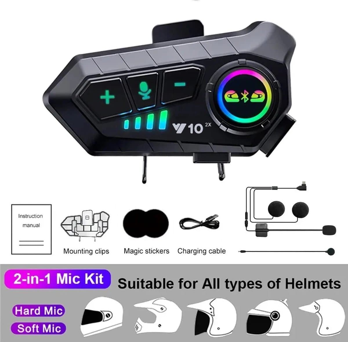 Motorhelm Headset - Helm Headset - Bluetooth Headset - Draadloze Oortelefoon - Waterdicht - Y10 Soft MIC