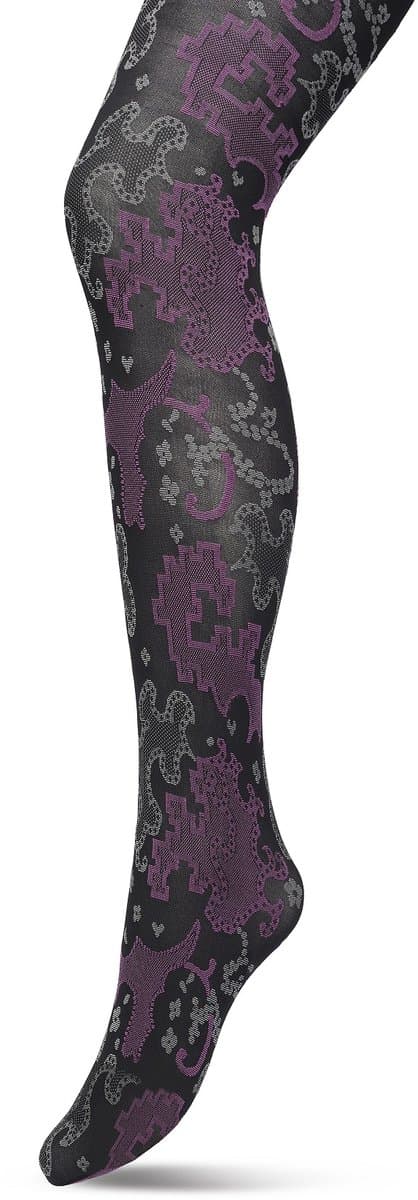 Bonnie Doon Grafische Panty 60 Denier Zwart Dames maat L/XL - Grafische Print - Gladde Naden - Maximaal Draagcomfort - Ornament Tights - Chique Panty - Feestelijk - Black - BP221909.101