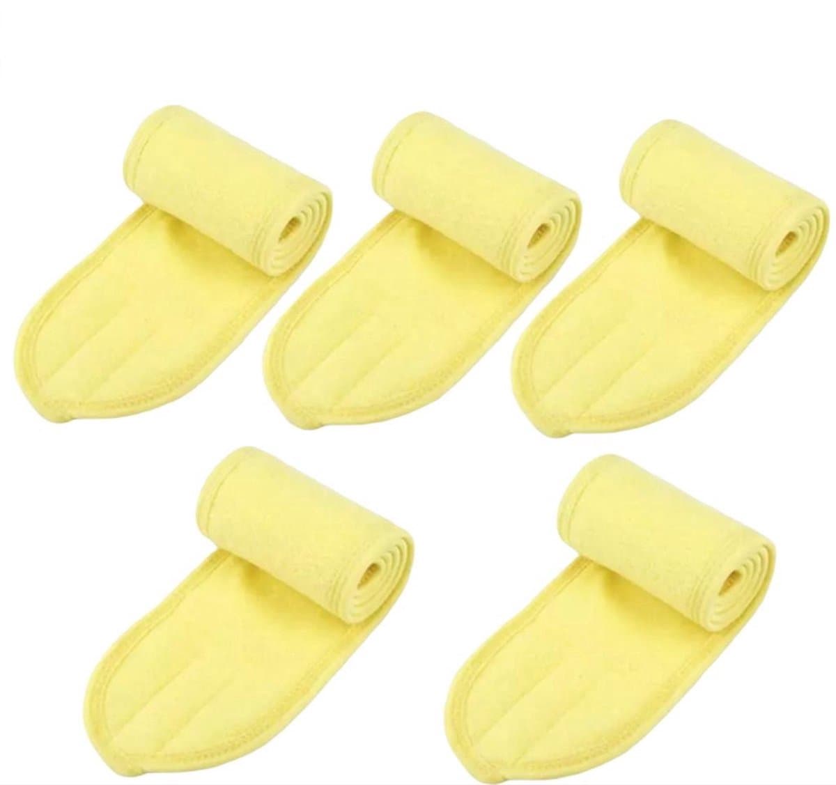 Skincare hoofdband - Gezichtreiniging band - Haarband - Make-up band - Geel - 5 stuks - Klittenband - CHPN