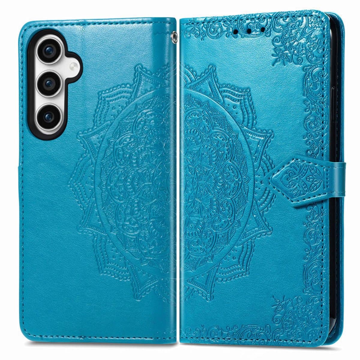 YPCd Bookcase geschikt voor Samsung Galaxy S23 FE - Bloemen Design - Portemonnee / Wallet Hoesje - Blauw